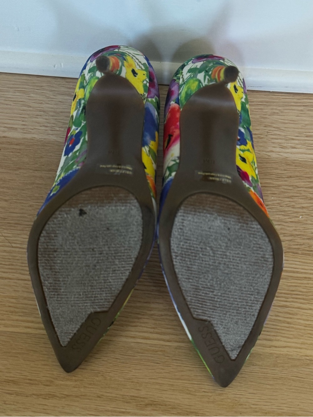 Guess Floral Pointed Toe Stilettos in Blue, Green, Yellow, Orange - Picture 4 of 4